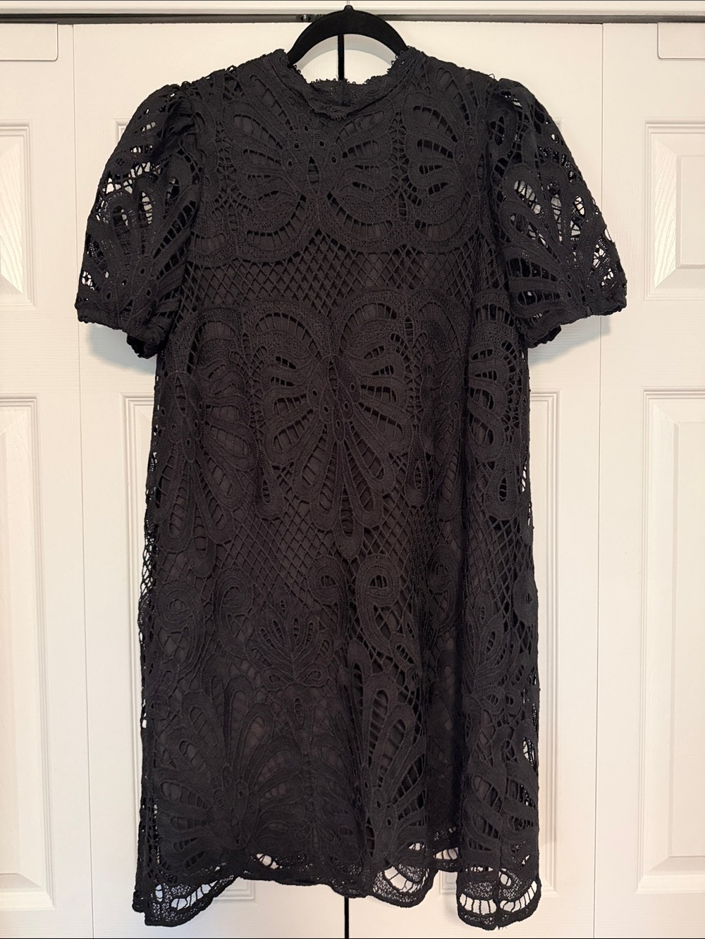 SHEIN Black Crochet Lace Short Sleeve Mini Dress